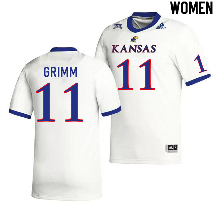 Women #11 Luke Grimm Kansas Jayhawks College Football Jerseys Stitched Sale-White - Click Image to Close